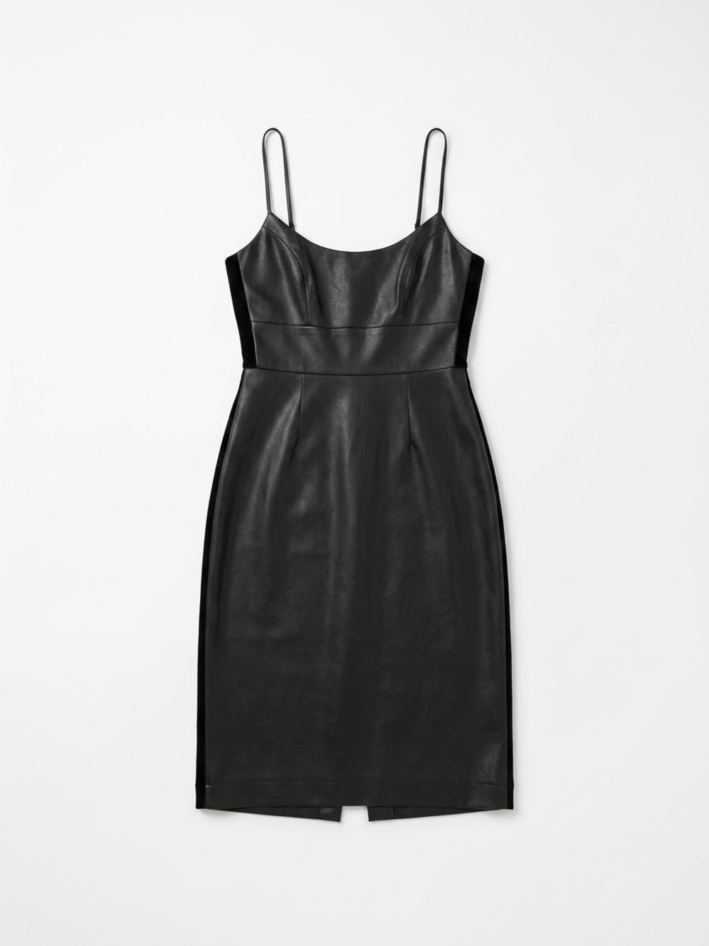 BCBGMaxAzria Black Faux-Leather Spaghetti Strap Midi Dress